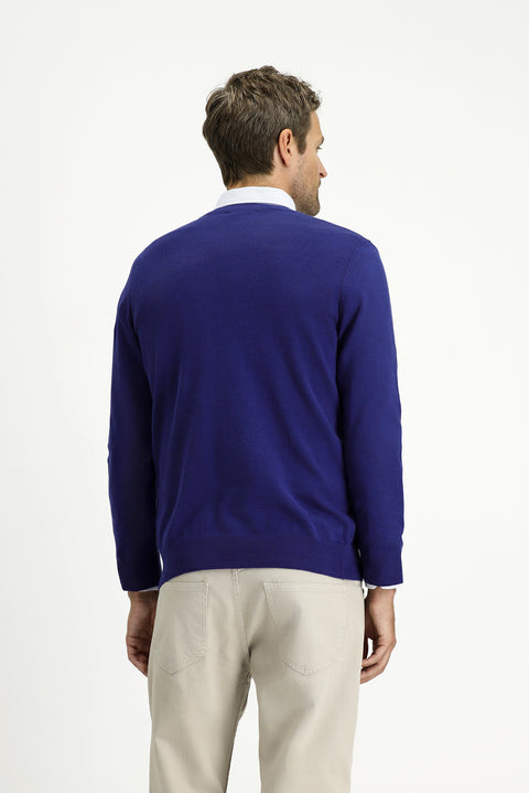 Indigo Crew Neck Regular Fit Cotton Cashmere Knit Sweater