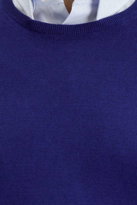 Indigo Crew Neck Regular Fit Cotton Cashmere Knit Sweater