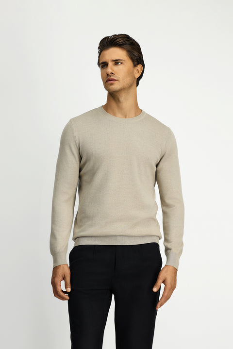 Medium Mink Crew Neck Regular Fit Cotton Cashmere Knit Sweater