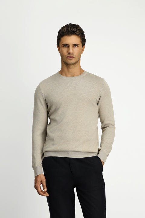 Medium Mink Crew Neck Regular Fit Cotton Cashmere Knit Sweater