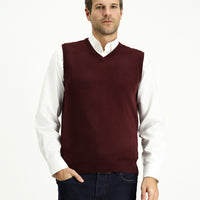 Dark Burgundy V-Neck Cotton Knit Sweater