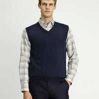 Dark Navy V-Neck Cotton Cashmere Knit Sweater