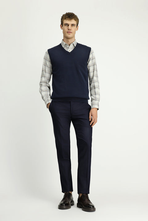 Dark Navy V-Neck Cotton Cashmere Knit Sweater