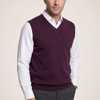 Dark Burgundy V-Neck Cotton Cashmere Knit Sweater