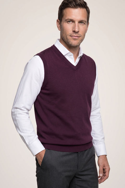 Dark Burgundy V-Neck Cotton Cashmere Knit Sweater