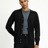 Black Cotton Knit Cardigan