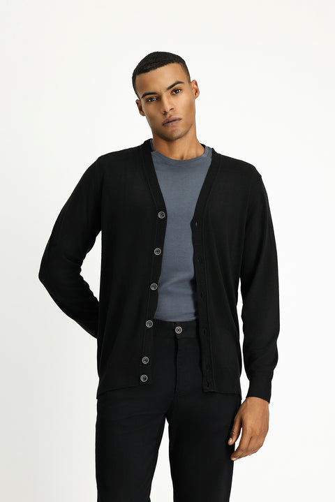 Black Cotton Knit Cardigan