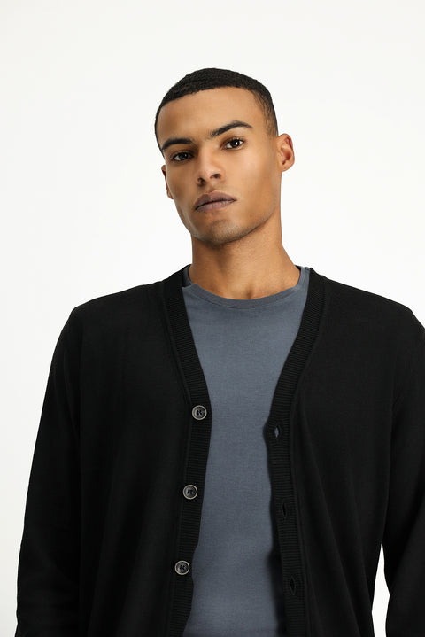 Black Cotton Knit Cardigan