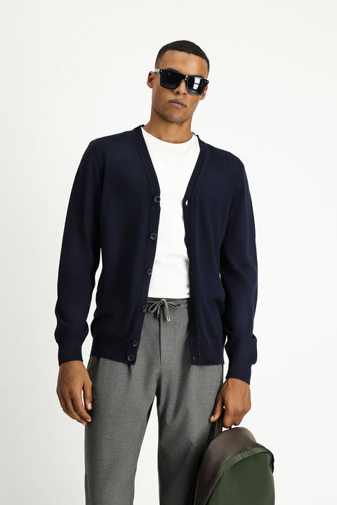 Dark Navy Cotton Knit Cardigan