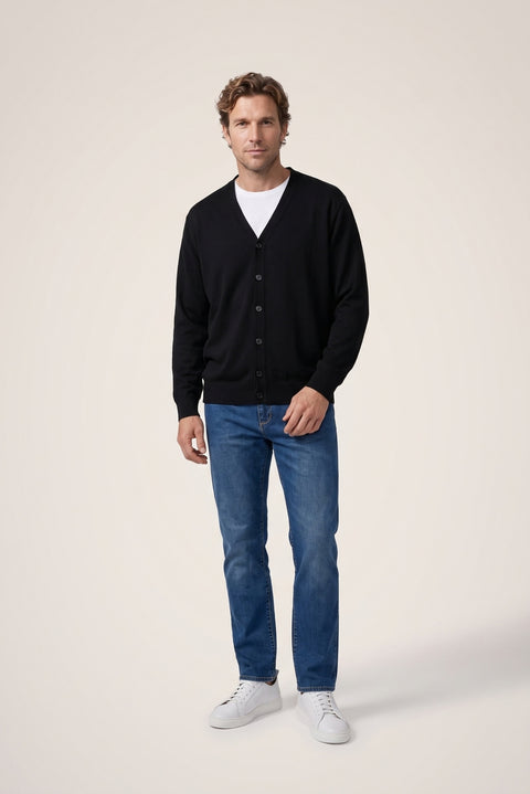 Black V-Neck Buttoned Wool Knitted Cardigan