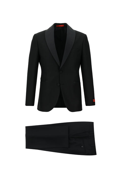 Siyah 7 Drop Slim Fit Dar Kesim Şal Yaka Smokin & Damatlık
