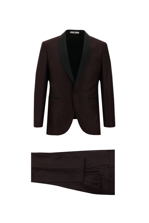 Dark Burgundy 7 Drop Slim Fit Narrow Cut Shawl Collar Tuxedo & Groom Suit