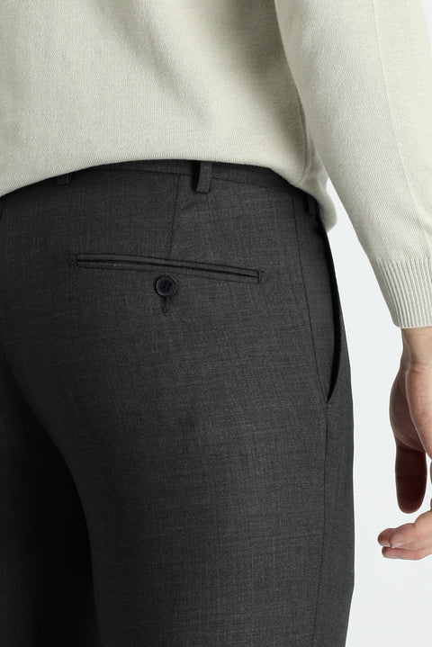 Medium Anthracite 7 Drop Slim Fit Narrow Cut Classic Wool Fabric Trousers