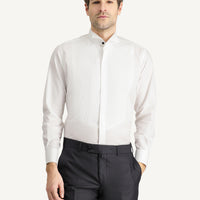 White Stand Collar Slim Fit Narrow Cut Cotton Shirt