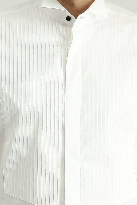 White Stand Collar Slim Fit Narrow Cut Cotton Shirt
