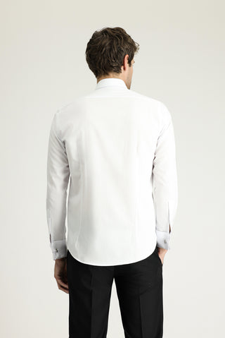 Beyaz Uzun Kol Slim Fit Dar Kesim Klasik Manşetli Pamuk Gömlek