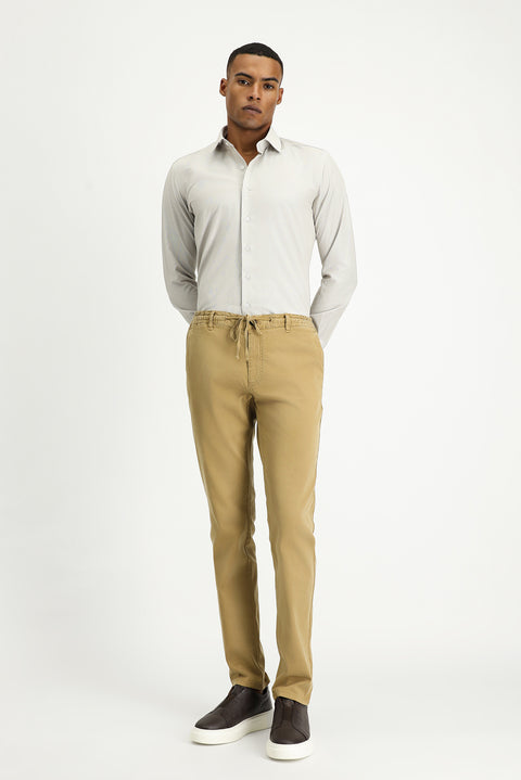 Medium Beige Long Sleeve Slim Fit Classic Collar Cotton Easy-Iron Patterned Shirt
