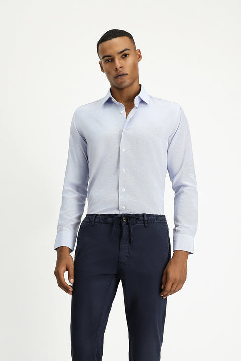 Dark Blue Long Sleeve Slim Fit Classic Collar Cotton Easy-Iron Patterned Shirt