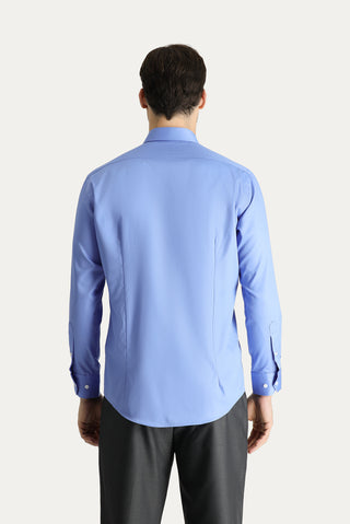 Aqua Mavisi Uzun Kol Slim Fit Dar Kesim Non Iron Saten Pamuklu Gömlek