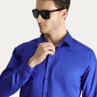 Navy Blue Long Sleeve Slim Fit Narrow Cut Non-Iron Satin Cotton Shirt