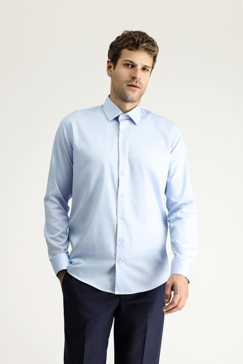Light Blue Long Sleeve Slim Fit Classic Non-Iron Satin Cotton Shirt