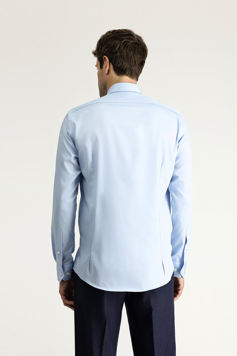 Light Blue Long Sleeve Slim Fit Classic Non-Iron Satin Cotton Shirt