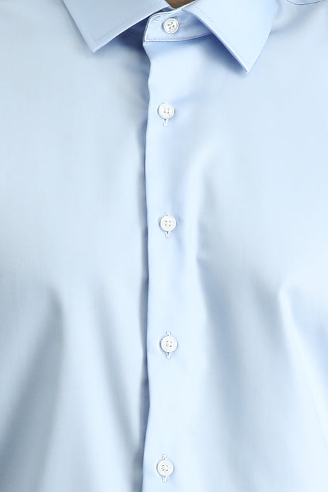 Light Blue Long Sleeve Slim Fit Classic Non-Iron Satin Cotton Shirt