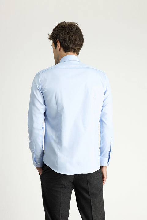 Light Blue Long Sleeve Slim Fit Classic Non-Iron Satin Cotton Shirt