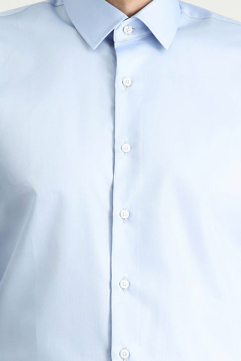 Light Blue Long Sleeve Slim Fit Classic Non-Iron Satin Cotton Shirt