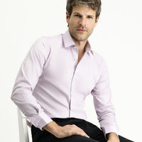 Lilac Long Sleeve Slim Fit Classic Non-Iron Satin Cotton Shirt