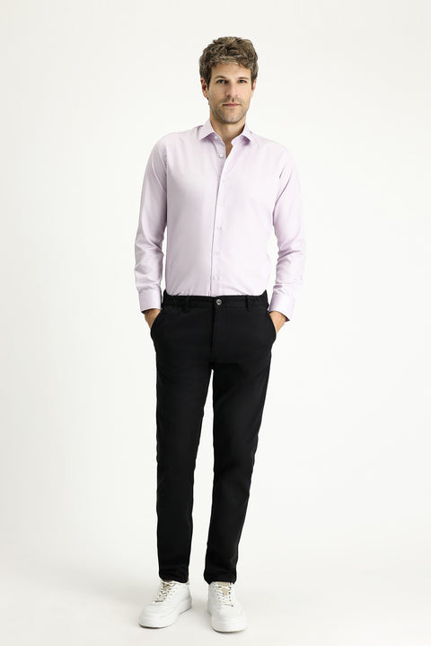 Lilac Long Sleeve Slim Fit Classic Non-Iron Satin Cotton Shirt