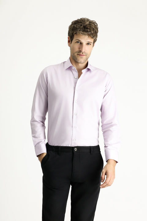 Lilac Long Sleeve Slim Fit Classic Non-Iron Satin Cotton Shirt