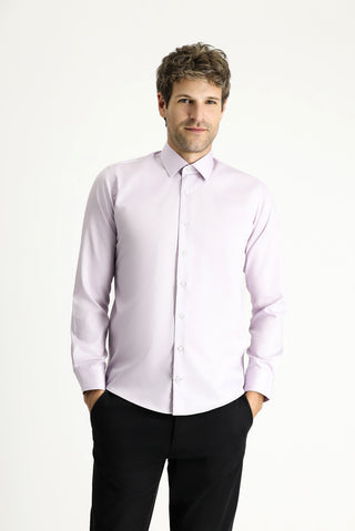 Lila Uzun Kol Slim Fit Dar Kesim Klasik Non Iron Saten Pamuklu Gömlek