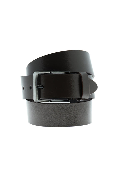 Dark Brown Sporty Patterned Leather Belt