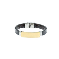 Black Leather Steel Gold Bracelet
