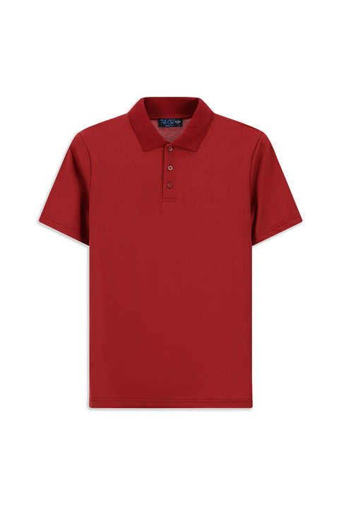 Açık Bordo Polo Yaka Regular Fit Nakışlı Pamuklu Tişört