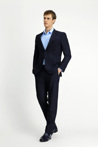 Koyu Lacivert 6 Drop Regular Fit Standart Kesim Yünlü Traveller Suit Çantalı Takım Elbise