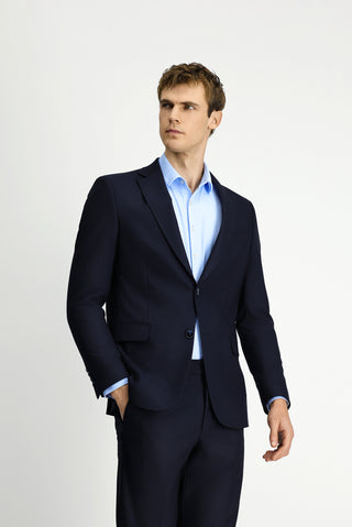 Koyu Lacivert 6 Drop Regular Fit Standart Kesim Yünlü Traveller Suit Çantalı Takım Elbise