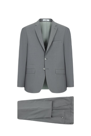 Orta Gri 7 Drop Super Slim Fit Eksra Dar Kesim Mono Yaka Fermuar Detaylı Çizgili Yünlü Takım Elbise