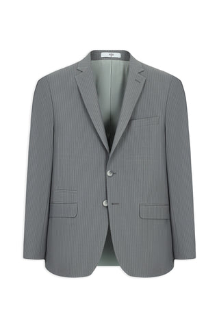 Orta Gri 7 Drop Super Slim Fit Eksra Dar Kesim Mono Yaka Fermuar Detaylı Çizgili Yünlü Takım Elbise