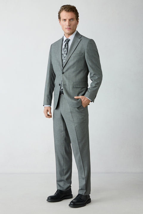 Medium Smoke 4 Drop Relaxed Fit Peak Lapel Wool Plain Suit