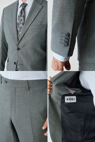 Orta Füme 4 Drop Relaxed Fit Mono Yaka Yünlü Düz Takım Elbise