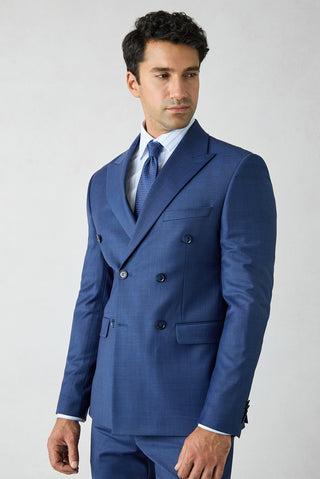 Açık Lacivert 7 Drop Slim Fit Dar Kesim Yünlü Sivri Yaka Kruvaze Takım Elbise
