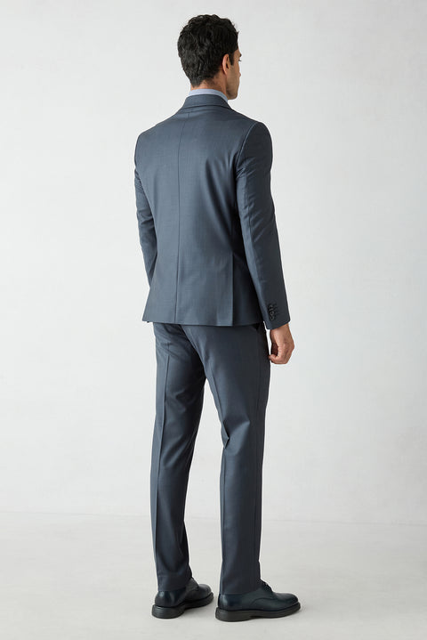 Dark Navy 7 Drop Slim Fit Peak Lapel Double-Breasted Plain Wool Suit