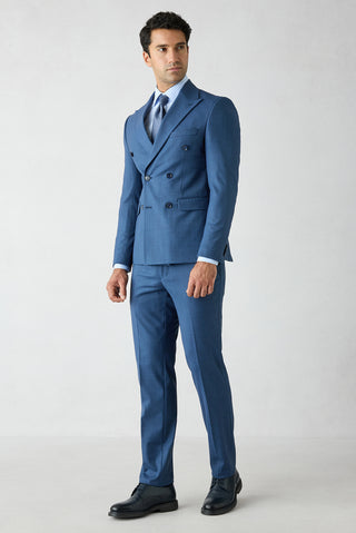 İndigo 7 Drop Slim Fit Dar Kesim Yünlü Sivri Yaka Kruvaze Takım Elbise