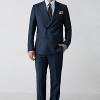 Mid Navy 6-Drop Regular Fit Peak Lapel Wool Blend Striped Double-Breasted Suit