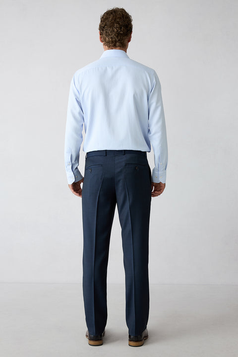Mid Navy 6-Drop Regular Fit Peak Lapel Wool Blend Striped Double-Breasted Suit