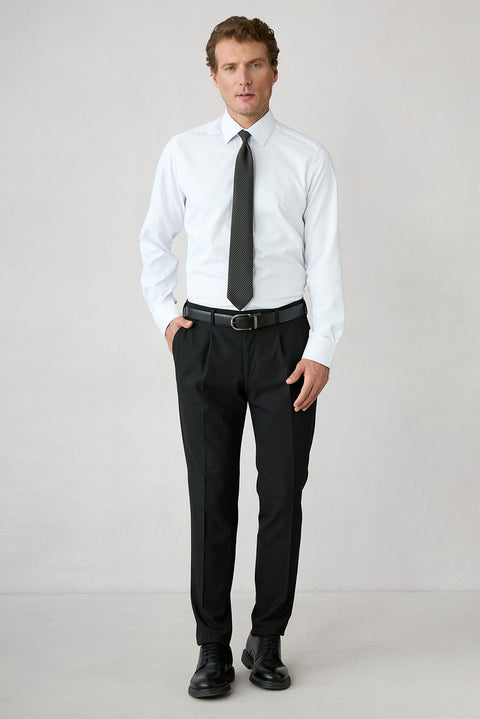 Siyah 7 Drop Super Slim Fit Eksra Dar Kesim Desenli Mono Yaka Likralı Takım Elbise