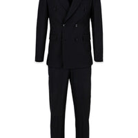 Black 6 Drop Regular Fit Standard Cut Peak Lapel Striped Double-Breasted Suit