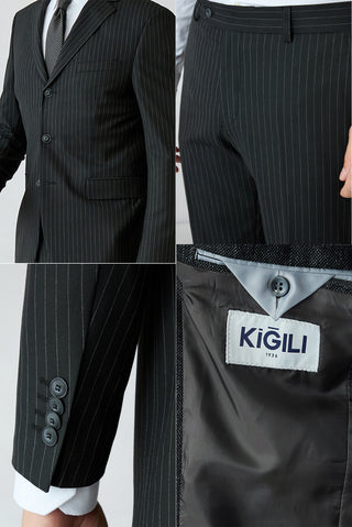 Siyah 6 Drop Regular Fit Mono Yaka Çizgili Takım Elbise